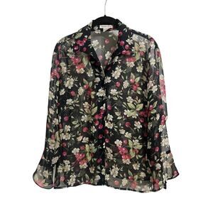 Notations Vintage Sheer Floral Cherry Coquette Whimsigoth Button Up Shirt Sz M